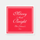 とブライトメリークリスマスネームホリデー紙 スタンダードカクテルナプキン (正面)