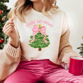 とブライトメリーコケットのピンクのクリスマスツリーかわいい Tシャツ