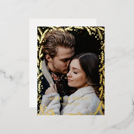 とブライトメリーゴールデンリース写真クリスマス  箔シーズンポストカード (正面/裏面)