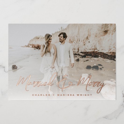 とブ結婚したラシメリースクリプトのクリスマスフォト 箔シーズンカード (正面)