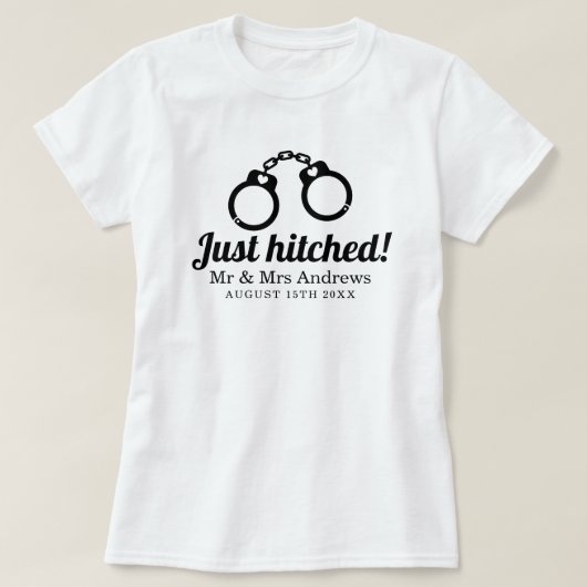 とミセス・ハンドカフを新おもしろいしく引っ掛け結婚た Tシャツ (デザイン正面)
