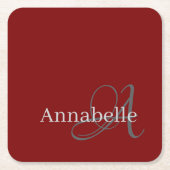 とミニマルシンプルRed Monogramと名前 スクエアペーパーコースター (正面)