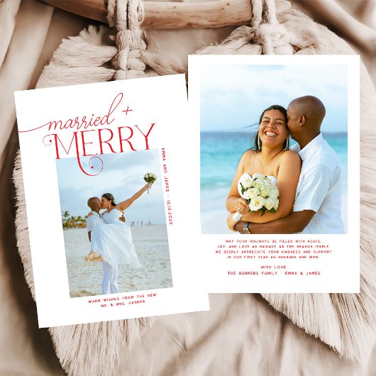 とメリースクリプ結婚したト写真クリスマスの新婚 シーズンカード