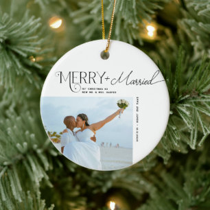 とメリースクリプ結婚したト写真クリスマスの新婚 セラミックオーナメント