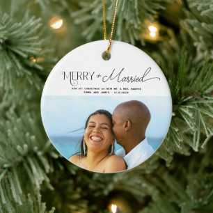 とメリースクリプ結婚したト写真クリスマスの新婚 セラミックオーナメント