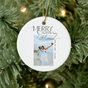 とメリースクリプ結婚したト写真クリスマスの新婚 セラミックオーナメント