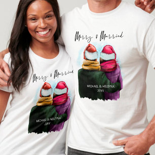 とメリースクリプ結婚したト・カップル・クリスマス Tシャツ