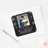 とメリータイポグラフィ結婚した初めてのクリスマス写真 スクエアシール (封筒)