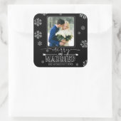 とメリータイポグラフィ結婚した初めてのクリスマス写真 スクエアシール (バッグ)