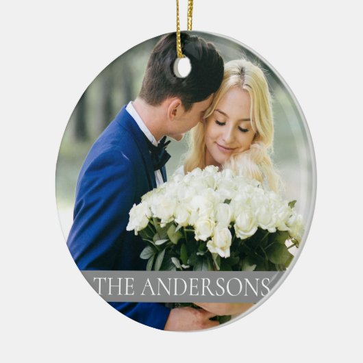 とメリータイポグラフィ結婚した初めてのクリスマス写真 セラミックオーナメント (左)