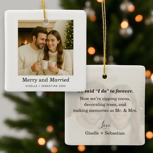 とメリー初めてのクリスマス結婚した写真Keepsake セラミックオーナメント