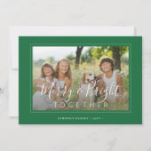 とメリー明るい4枚のモダン写真クリスマス・グリーン シーズンカード (正面)
