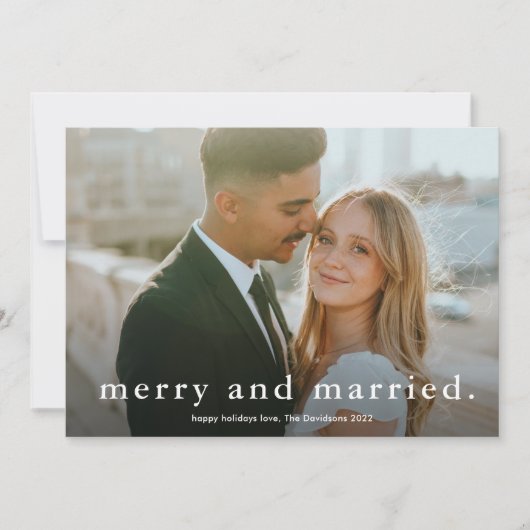 とメリー結婚したシンプルPhoto Christmas シーズンカード (正面)