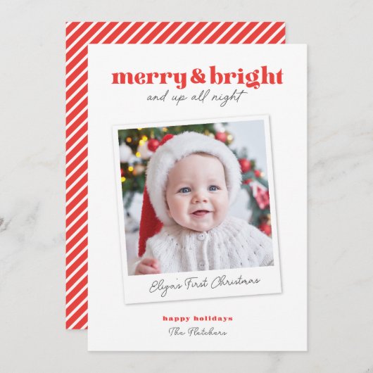 とメリーBright Babysのおもしろい初めてのクリスマス シーズンカード (正面/裏面)