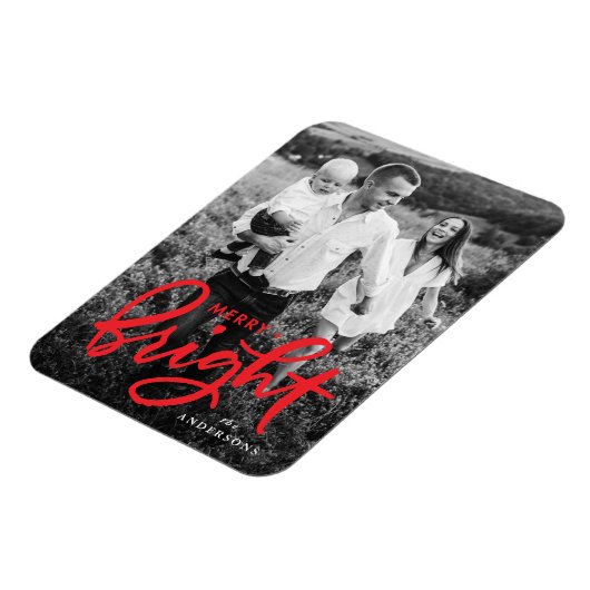 とメリーBright Redはっきりした Script Holiday Photo マグネット (左側)