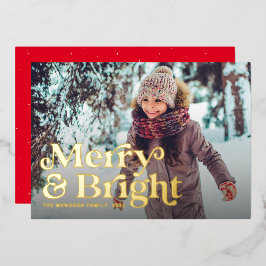 とメリーBright retro type one photo Christmas 箔シーズンカード