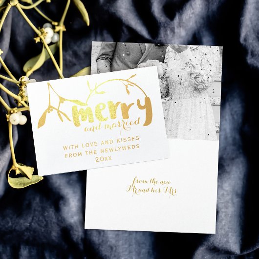 とメリーMistletoe写真結婚したクリスマスカード 箔カード