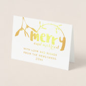 とメリーMistletoe写真結婚したクリスマスカード 箔カード (正面)