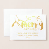 とメリーMistletoe写真結婚したクリスマスカード 箔カード (封筒付き正面)