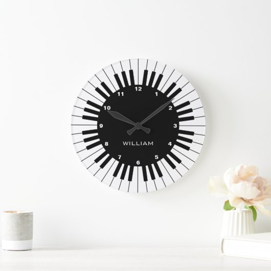 とモダンおエレガント客様の名前を持つピアノ鍵 ラージ壁時計 (ホーム)