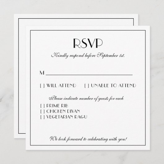とモダンエレガントの大きなRSVP ノートカード (正面/裏面)