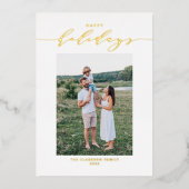 とモダンスクリプエレガントトHappy Holidays写真 箔シーズンカード (正面)