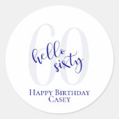 とモダントレンディーネイビーブルー60th誕生日ステッカー ラウンドシール (正面)
