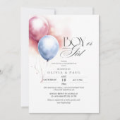 とモダンバルーンミニマル性別の表示ベビー 招待状 (正面)