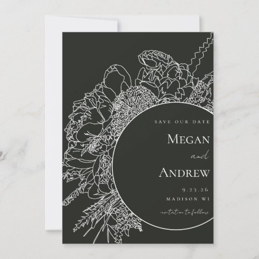 とモダンフローラエレガントが日付を保存 招待状 (正面)