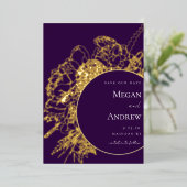 とモダンフローラエレガントが日付を保存 箔招待状 (立ち正面)