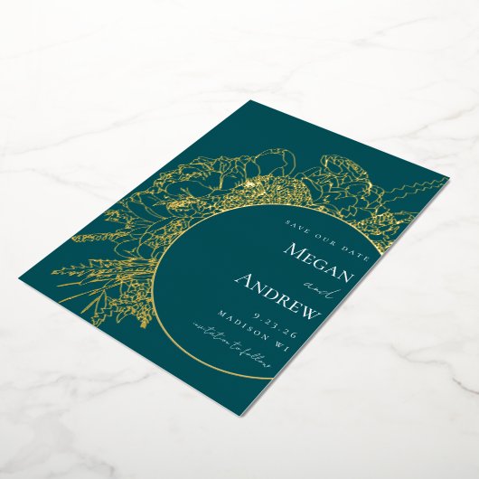 とモダンフローラエレガントが日付を保存 箔招待状 (回転した状態)