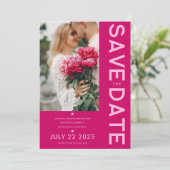 とモダンマゼンはっきりしたタ色の写真の日付を保存 招待状 (スタンド正面)