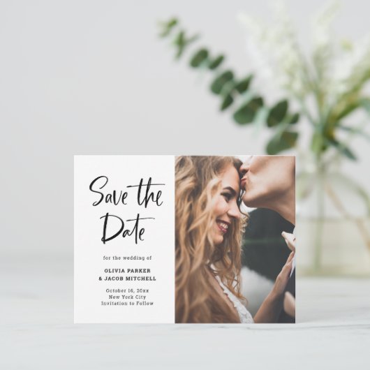 とモダン写真エレガント日付の保存 案内ポストカード (スタンド正面)