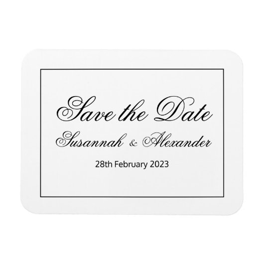 とモダン白黒エレガント日付を保存する マグネット (横)