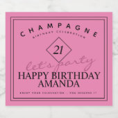 とモダン誕生日エレガントピンクワきらめくインラ スパークリングワインラベル (シングルラベル)