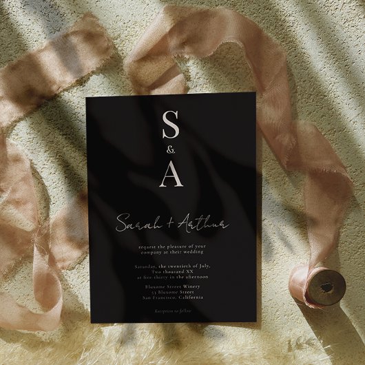 とモダンScriptエレガント and Monogram結婚の 招待状