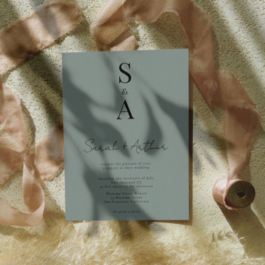 とモダンScriptエレガント and Monogram結婚の 招待状