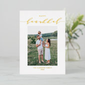 とモダンScript Happy Hanukkahの写真 箔シーズンカード (立ち正面)