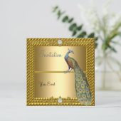 とユニーク金ゴールドエレガントとピーコック招待状 招待状 (スタンド正面)