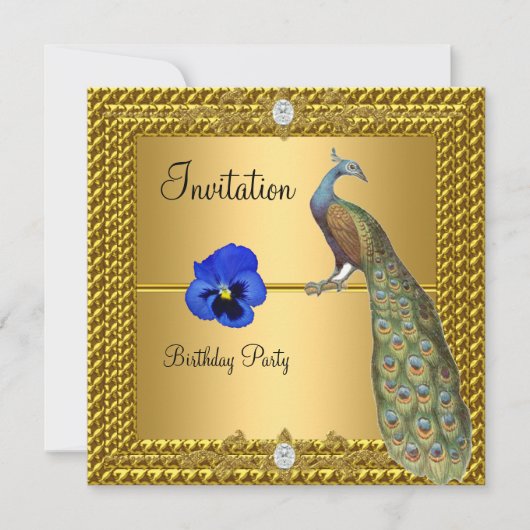 とユニーク金ゴールドエレガントとピーコック招待状 招待状 (正面)