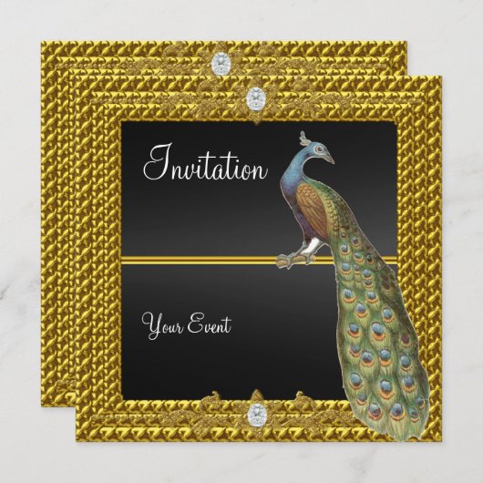 とユニーク黒エレガント金ゴールド招待状 招待状 (正面/裏面)