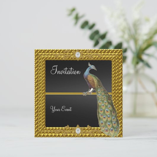 とユニーク黒エレガント金ゴールド招待状 招待状 (スタンド正面)