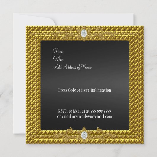 とユニーク黒エレガント金ゴールド招待状 招待状 (裏面)