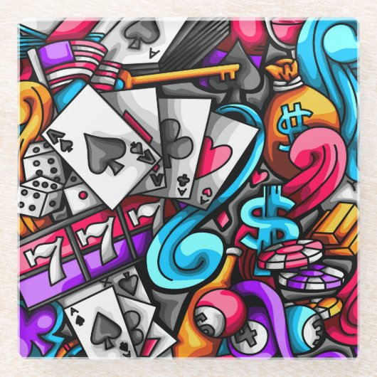 とラクールスカラフルベガスカジノ賭博ドードル ガラスコースター (正面)