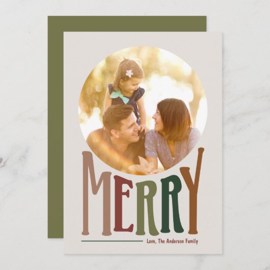 とレトロメリークリスマスホリデーフォトカード (正面/裏面)