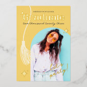 とレトロモダンイエロースパークル卒業 箔招待状 (正面)