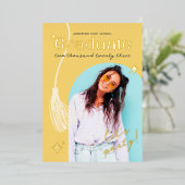 とレトロモダンイエロースパークル卒業 箔招待状 (立ち正面)