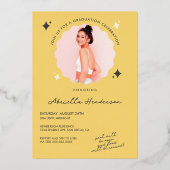 とレトロモダンイエロースパークル卒業 箔招待状 (裏面)