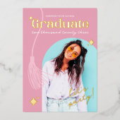 とレトロモダンピンクスパークル卒業 箔招待状 (正面)