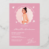 とレトロモダンピンクスパークル卒業 箔招待状 (裏面)